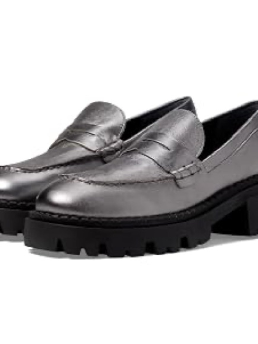 Free People Metallic Silver Lug Sole Penny Loafers